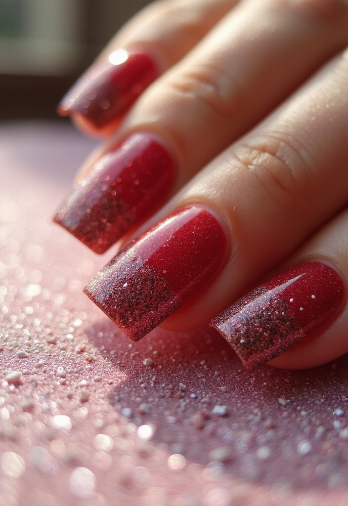 Transform Your Look with 15 Cherry Coded Nails DIY That Are Simply Irresistible! - 13. Cherry Gradient Glitter