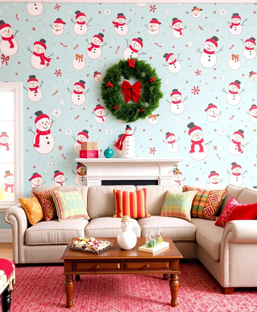 15 Adorable Christmas Wallpapers to Transform Your Living Room into a Winter Wonderland! - 1. Whimsical Snowman Design