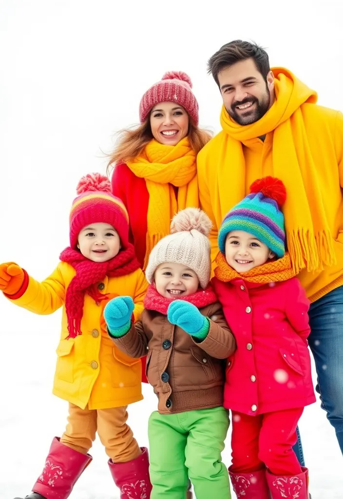 12 Matching Women's Winter Fashion Ideas for Family Photos That Will Make You Look Amazing Together! - 10. Bright Colors Against Winter Whites