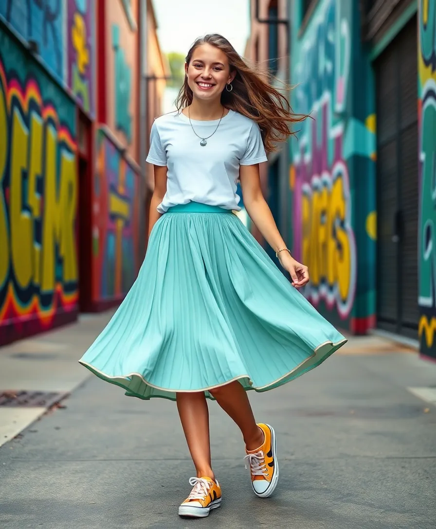 21 Trendy Casual Outfits for Teens That'll Make You the Style Icon of Your Squad! - 15. Colorful Skirt and Tee Combo