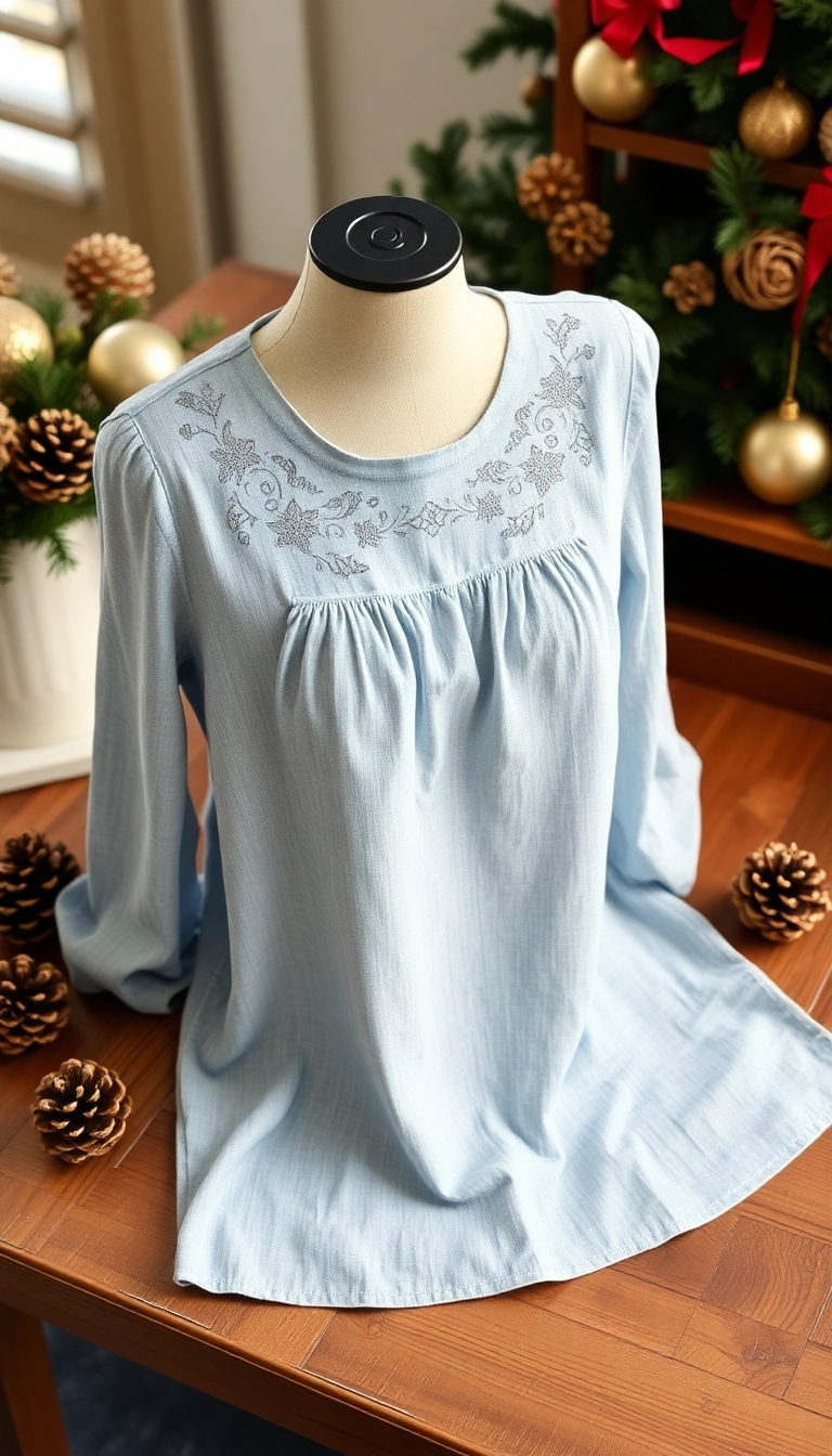 21 Trendy Holiday Tops You Need in Your Wardrobe This Christmas (Don’t Miss #7!) - 20. Soft Chambray Tops