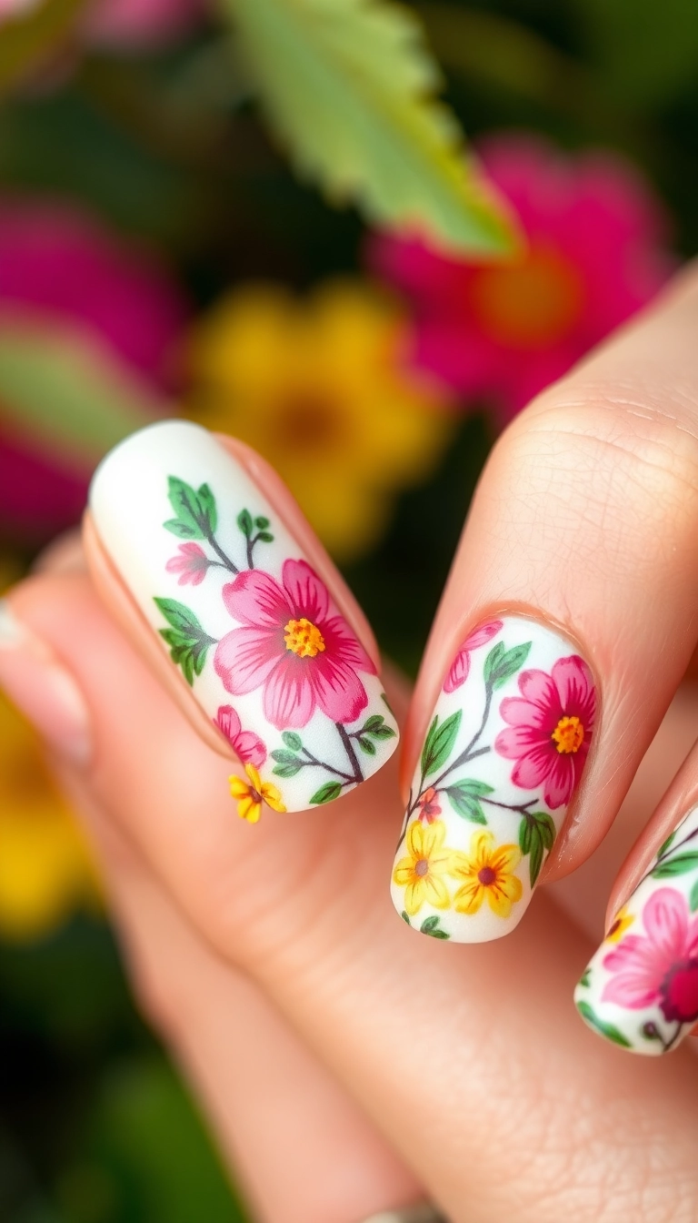 25 Mexican Style Nail Designs That Will Make You the Star of Every Fiesta! - 1. Floral Fiesta