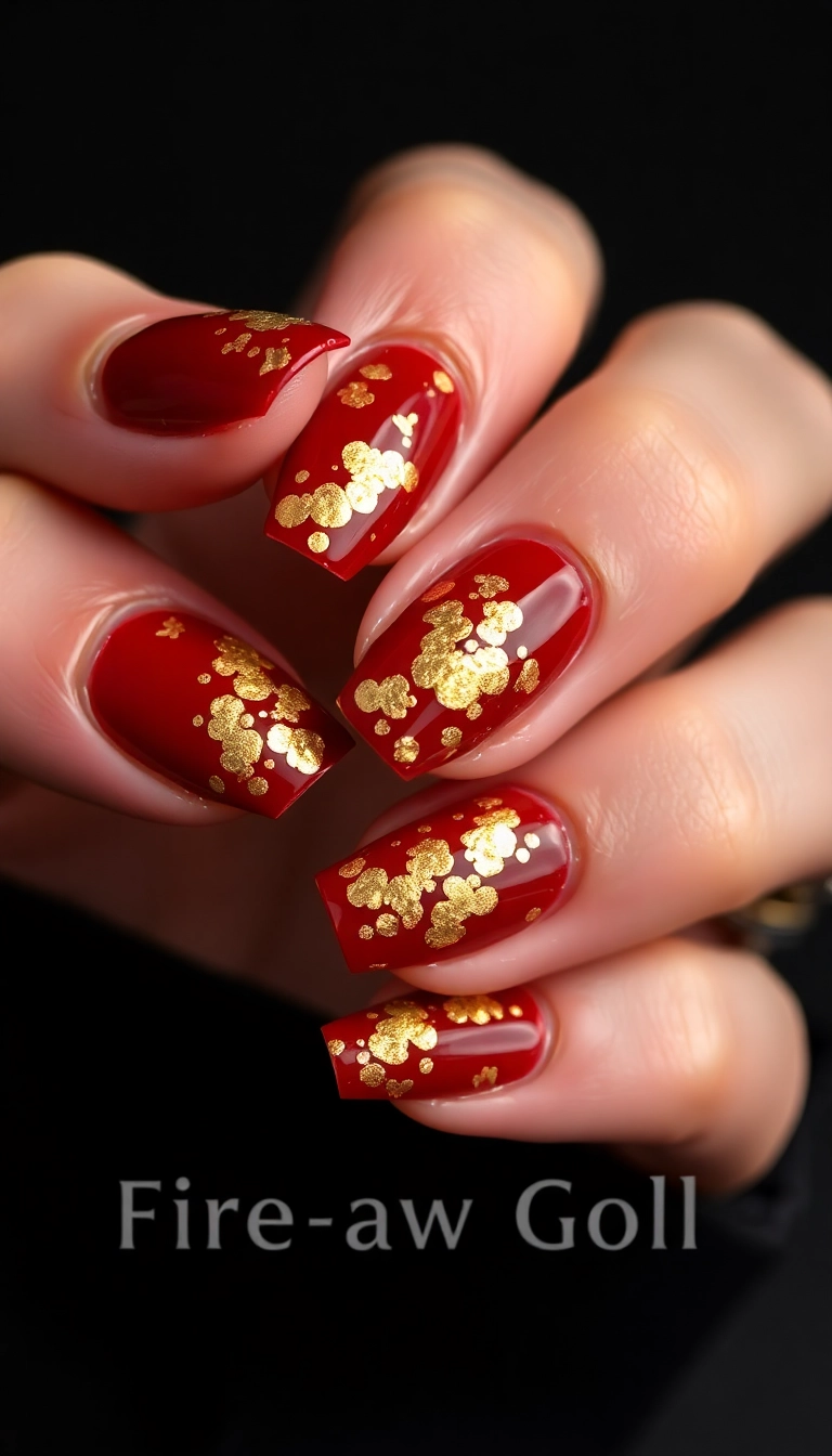 23 Fire Nail Inspirations That Will Ignite Your Creativity! - 14. Fire and Gold Foil