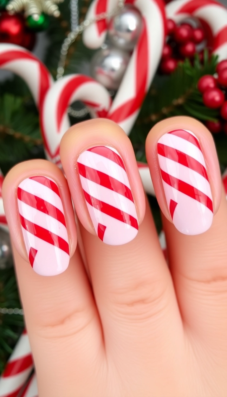 21 Jaw-Dropping Winter Nail Designs That Will Leave You Speechless (Don't Miss #8!) - 14. Candy Cane Stripes