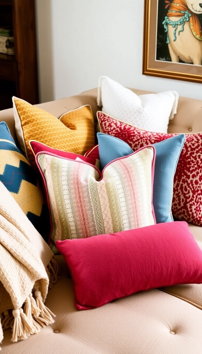 25 Easy DIY Home Decor Projects That'll Transform Your Space (Even #17 Is a Breeze!) - 10. Colorful Throw Pillows