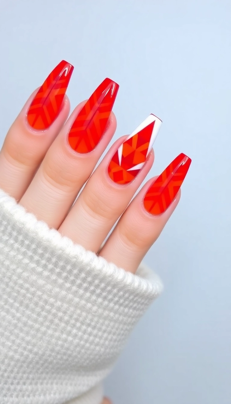 23 Fire Nail Inspirations That Will Ignite Your Creativity! - 18. Fiery Geometric Patterns