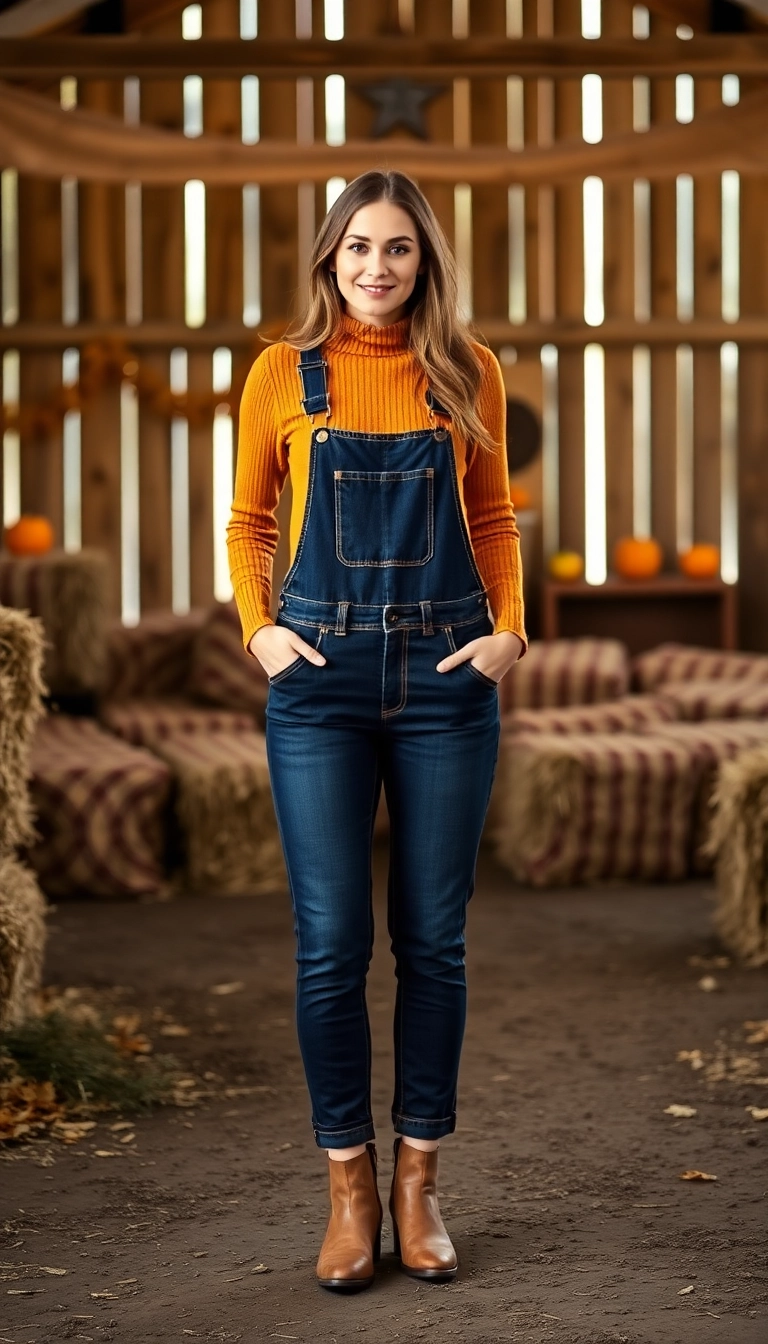 20 Trendy Thanksgiving Outfit Aesthetic Inspirations That Will Elevate Your Fall Wardrobe! - 12. Stylish Overalls with a Turtleneck