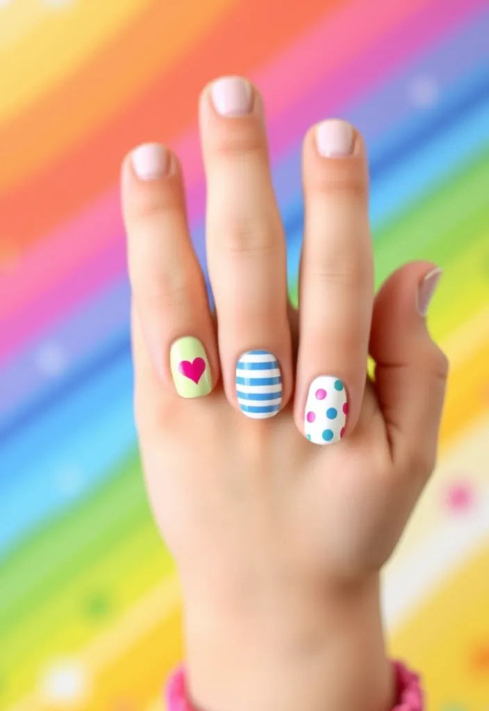 13 Fun Valentine's Nails for Kids That Will Make Their Day Extra Special! - 10. Playful Patterns