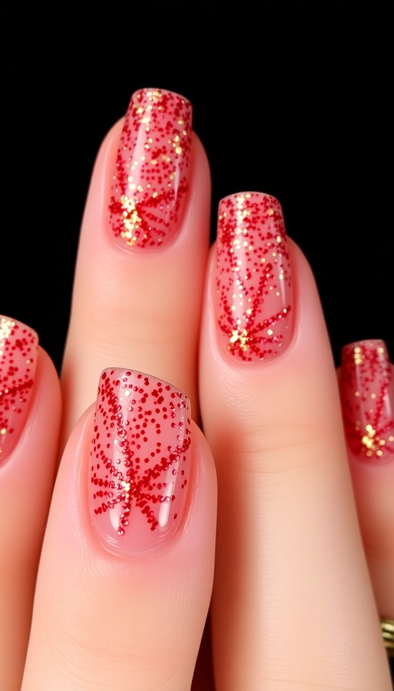 23 Fire Nail Inspirations That Will Ignite Your Creativity! - 3. Glittering Fireworks