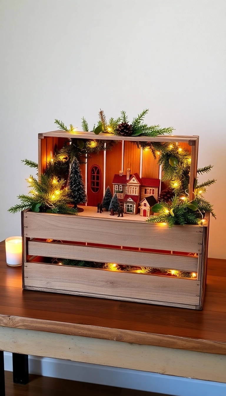 21 Stunning Christmas Village Display Platform Ideas You Must Try This Holiday Season! - 8. Wine Crate