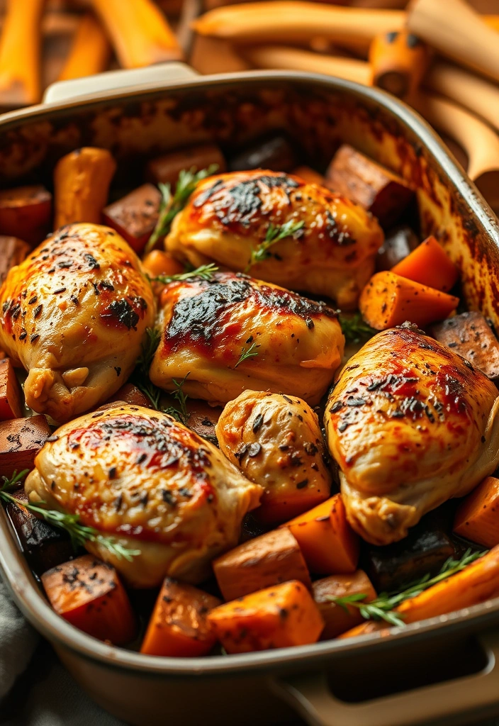 12 Healthy Dinner Ideas That Taste Indulgent (Get Ready for #5!) - 11. Baked Chicken Thighs with Root Vegetables