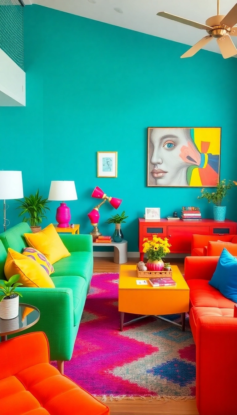 21 Stunning Living Room Ideas That'll Make You Want to Stay In Forever! - 11. Colorful Pop