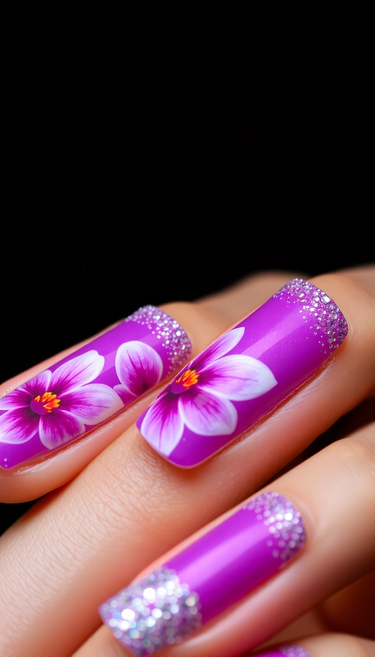 23 Stunning Orchid Nail Designs That Will Make Your Friends Jealous! - 6. Glittery Orchid Glam