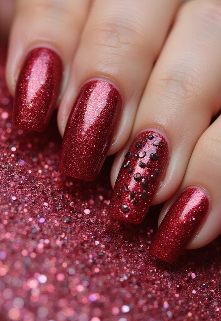 Transform Your Look with 15 Cherry Coded Nails DIY That Are Simply Irresistible! - 7. Cherry Glitter Glam