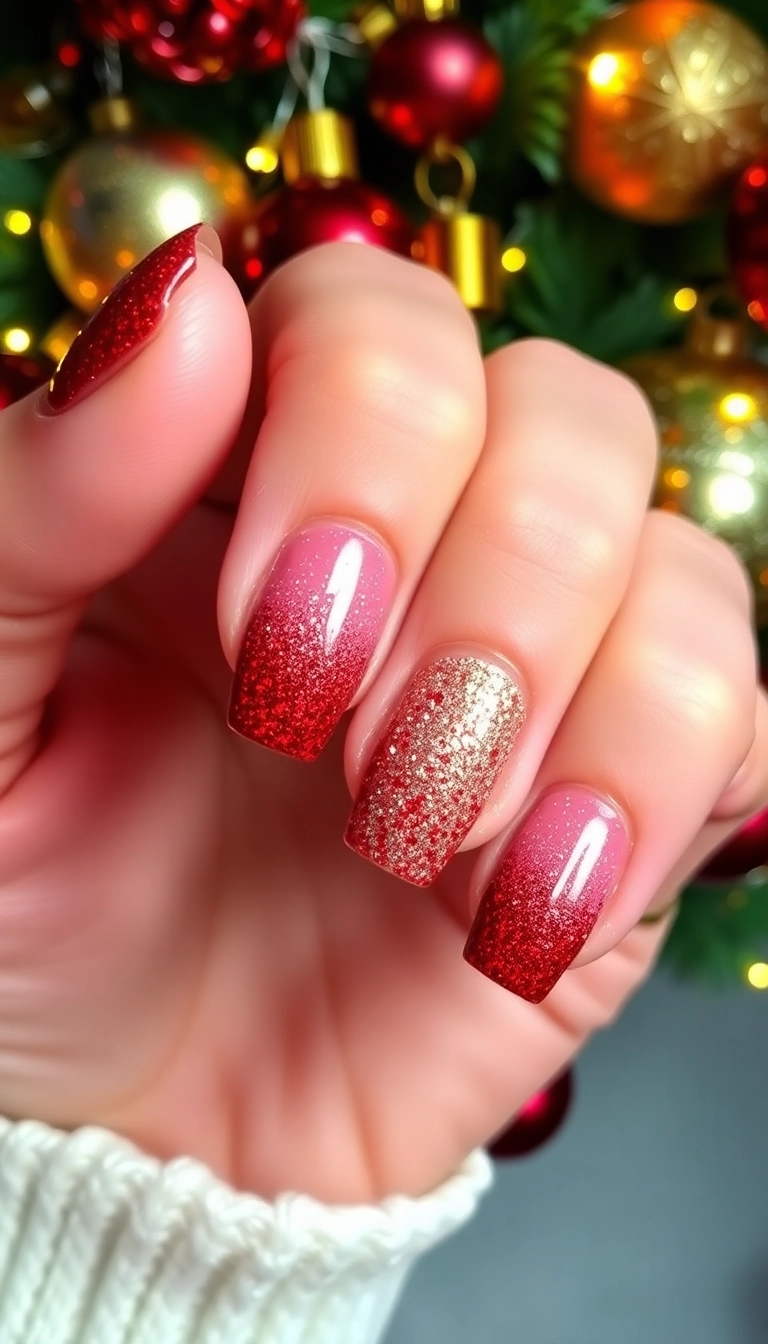 Top 10 Christmas Nail Designs to Sparkle This Holiday Season - 3. Festive Glitter Gradient