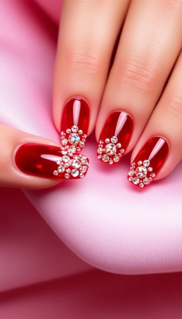 23 Fire Nail Inspirations That Will Ignite Your Creativity! - 20. Fiery Rhinestones