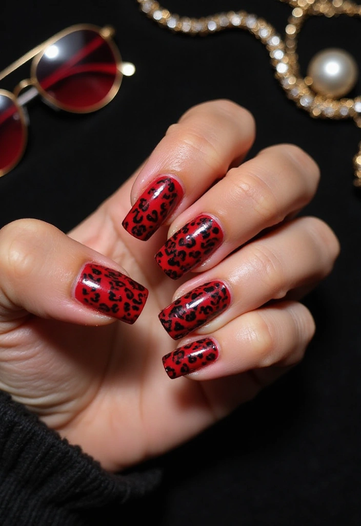 Transform Your Look with 15 Cherry Coded Nails DIY That Are Simply Irresistible! - 11. Cherry Animal Print