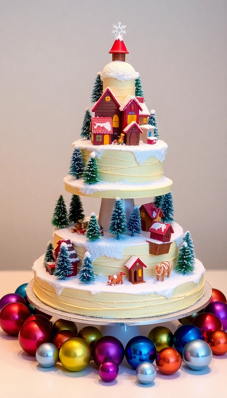 21 Stunning Christmas Village Display Platform Ideas You Must Try This Holiday Season! - 1. Tiered Cake Stand