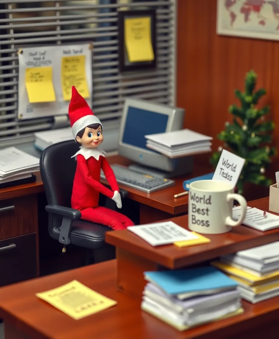 10 Outrageously Funny Elf on the Shelf Ideas for Adults This Holiday Season! - 2. Elf's Office Shenanigans