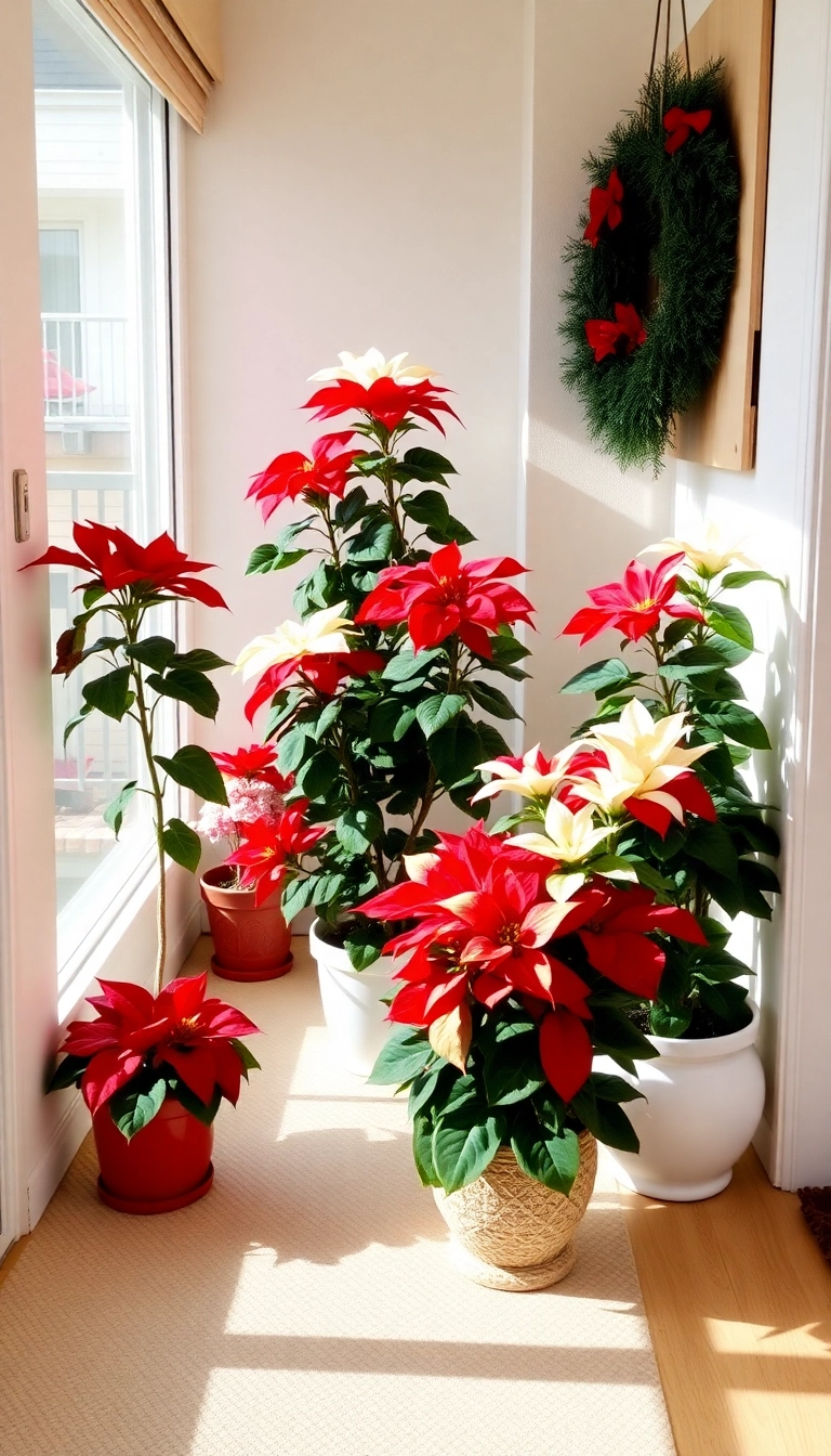 21 Stunning Small Apartment Christmas Decor Ideas That'll Make Your Space Merry and Bright! - 18. Poinsettia Plants