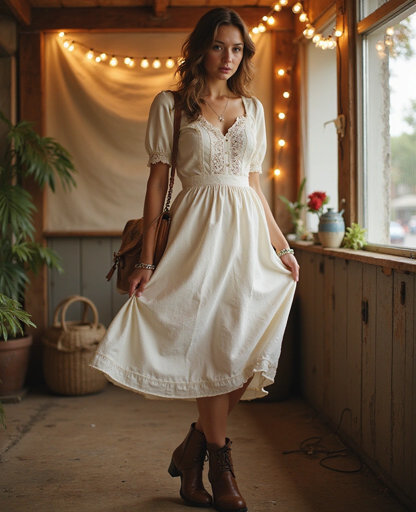 12 Boho Chic Outfits That Will Make You the Star of Every Festival (You Won't Believe #5!) - 6. Vintage-Inspired Dress with Lace Details