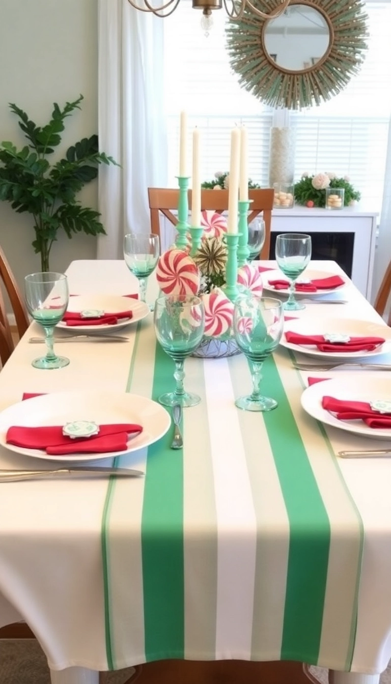 21 Peppermint Christmas Decorations That'll Sweeten Your Holiday Spirit (Wait Until You See #13!) - 2. Peppermint Striped Table Runner