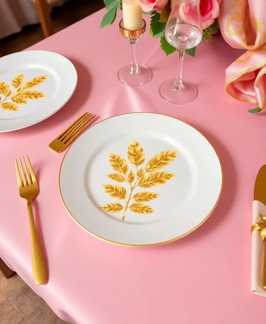 17 Unique Pink and Gold Tablescape Ideas That Will Leave Guests Speechless! - 7. Gold Leaf Accents