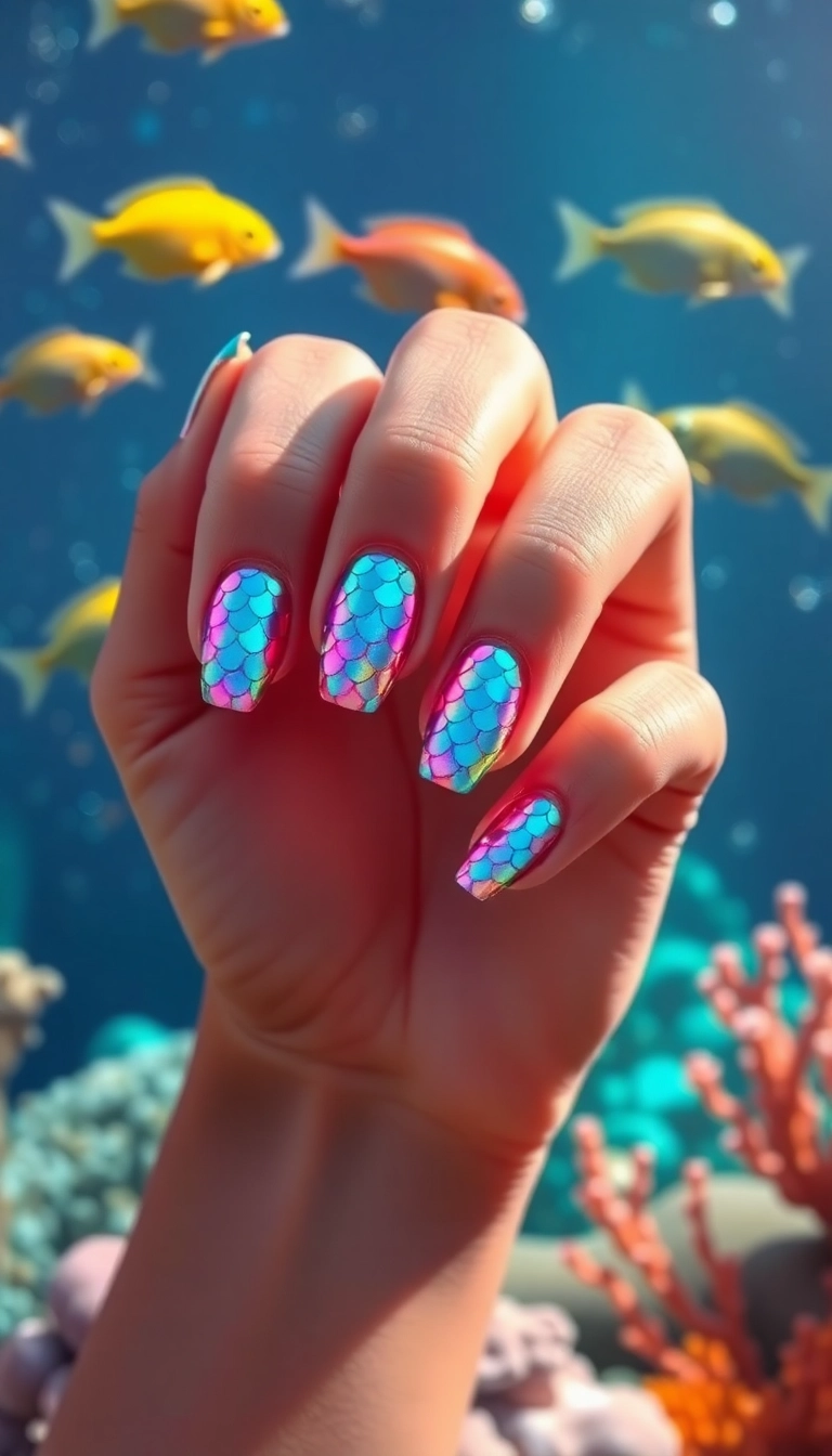 27 Beach Nails Designs That Will Make You Dream of Sunshine (You Won't Believe #15!) - 13. Glittering Mermaid Scales