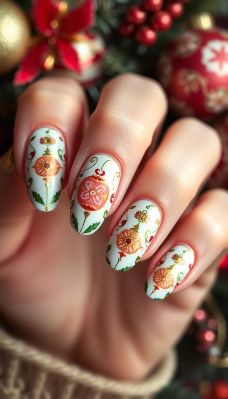 25 Stunning Christmas Nail Designs That Will Make You the Star of the Holiday Party! - 14. Vintage Christmas Ornaments