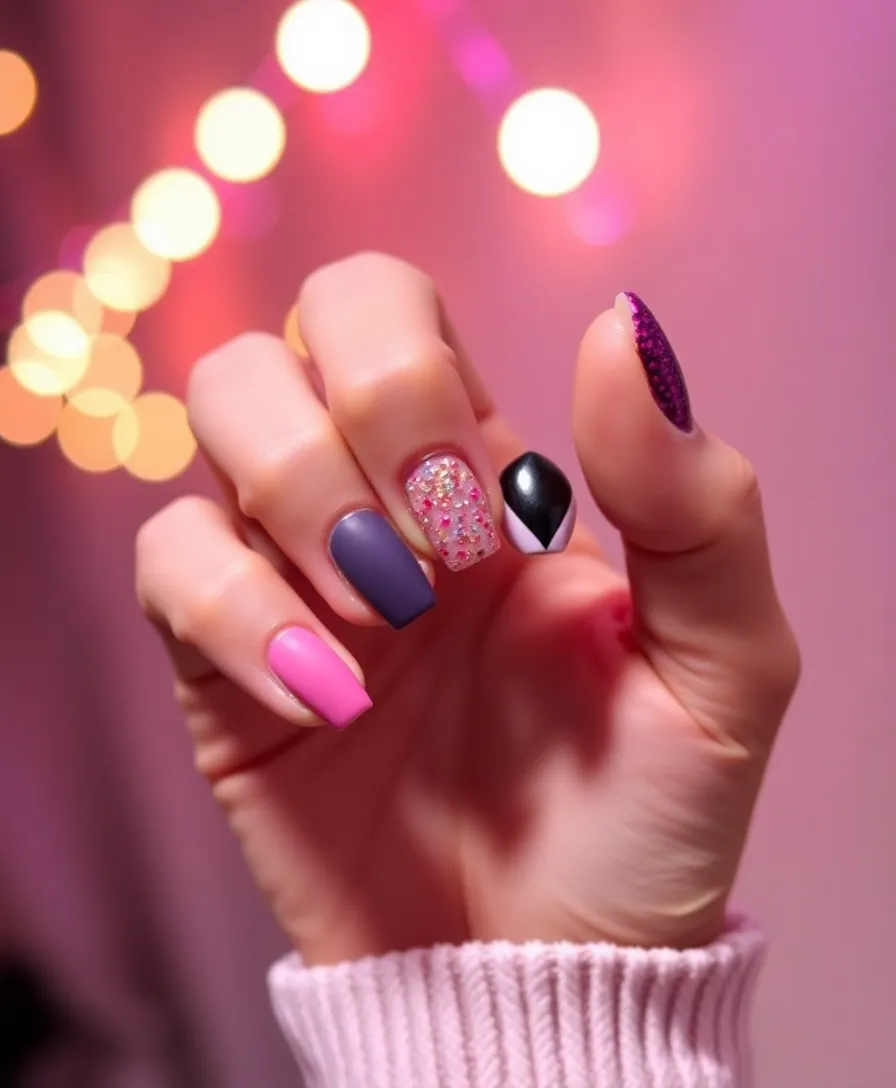 Glitter & Glam: Perfect New Year’s Nails for a Sparkling Start - 12. Glitzy Geometric Patterns