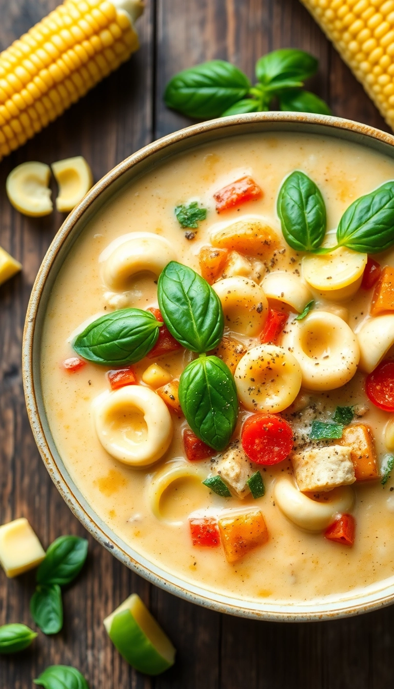 22 Chicken Tortellini Soup Ideas for a Cozy Night In (You Won't Want to Miss #10!) - 30. Chicken Tortellini Soup with Sweet Corn and Basil