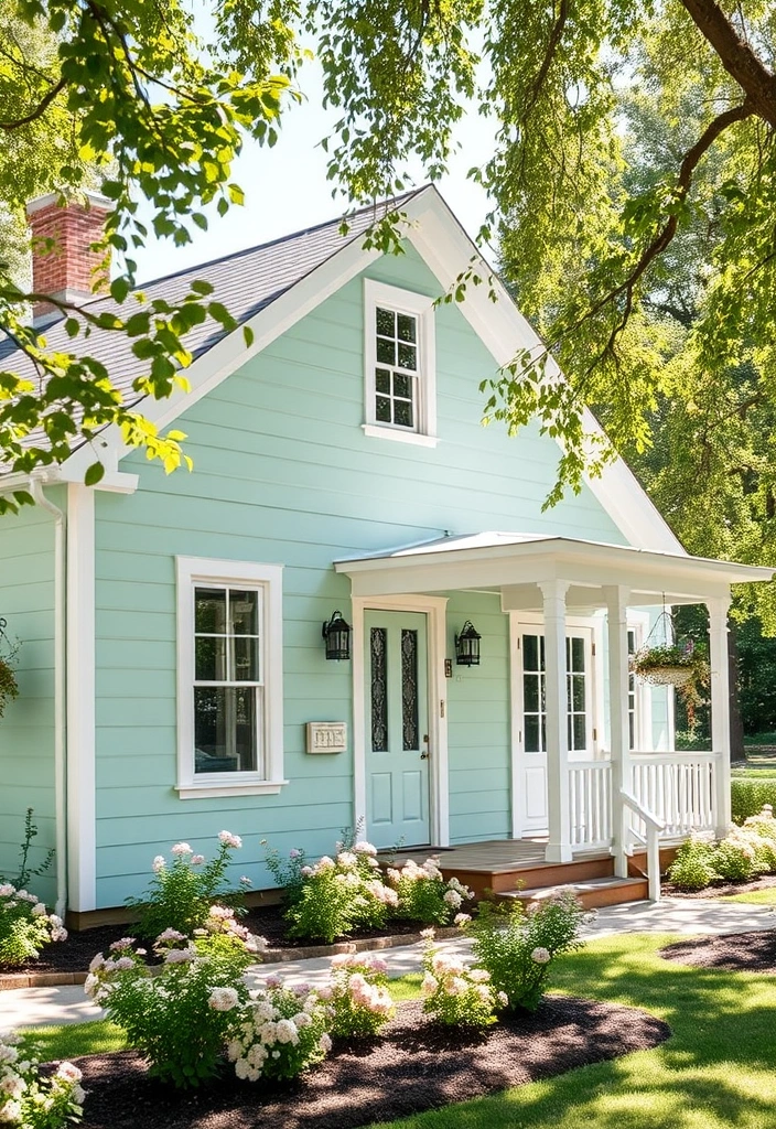 20 Dream House Exterior Farmhouse Style That Will Make You Swoon (Especially #12!) 9 20 Farmhouse Style Exteriors That Will Make You Swoon (Especially #12!) - 9. Serene Pastel Farmhouse