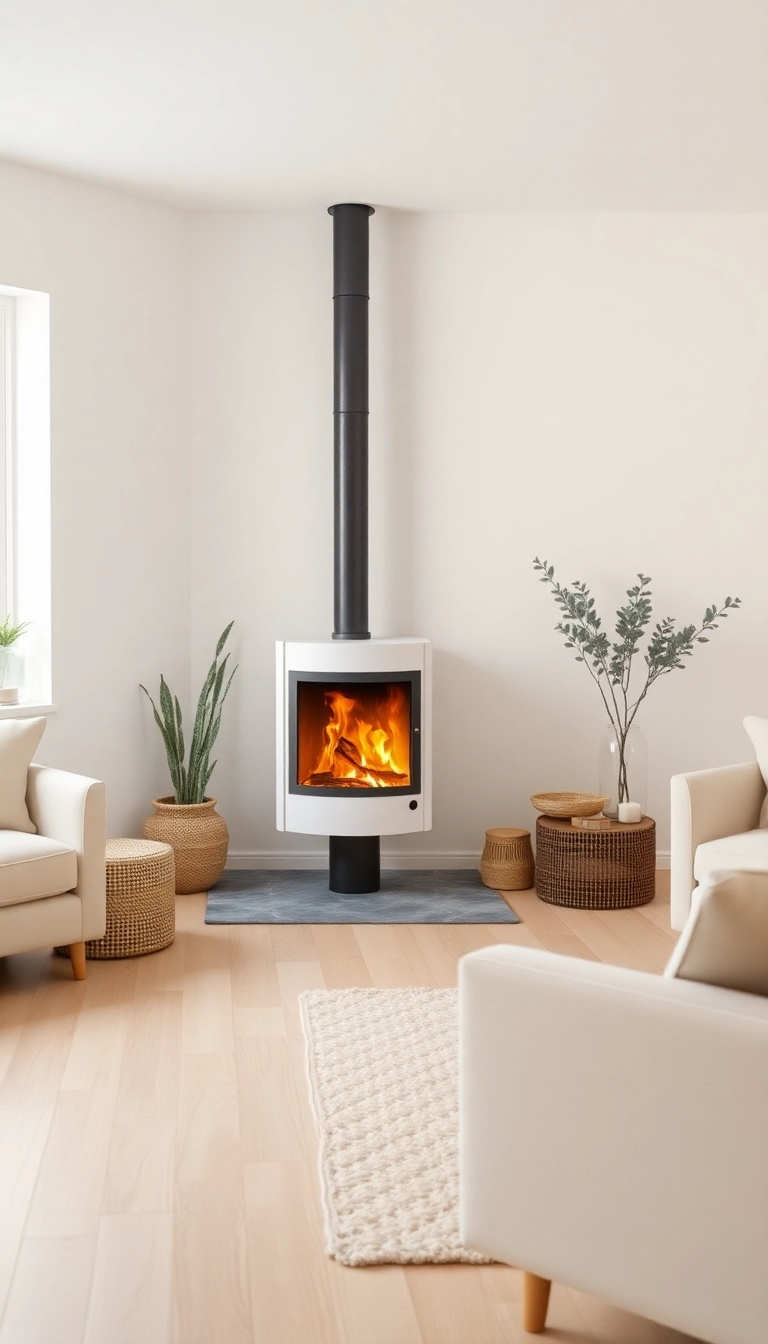 10 Cozy Wood Burning Stoves Ideas for Your Living Room (You'll Want to Snuggle Up with #4!) - 9. Minimalist White Stove