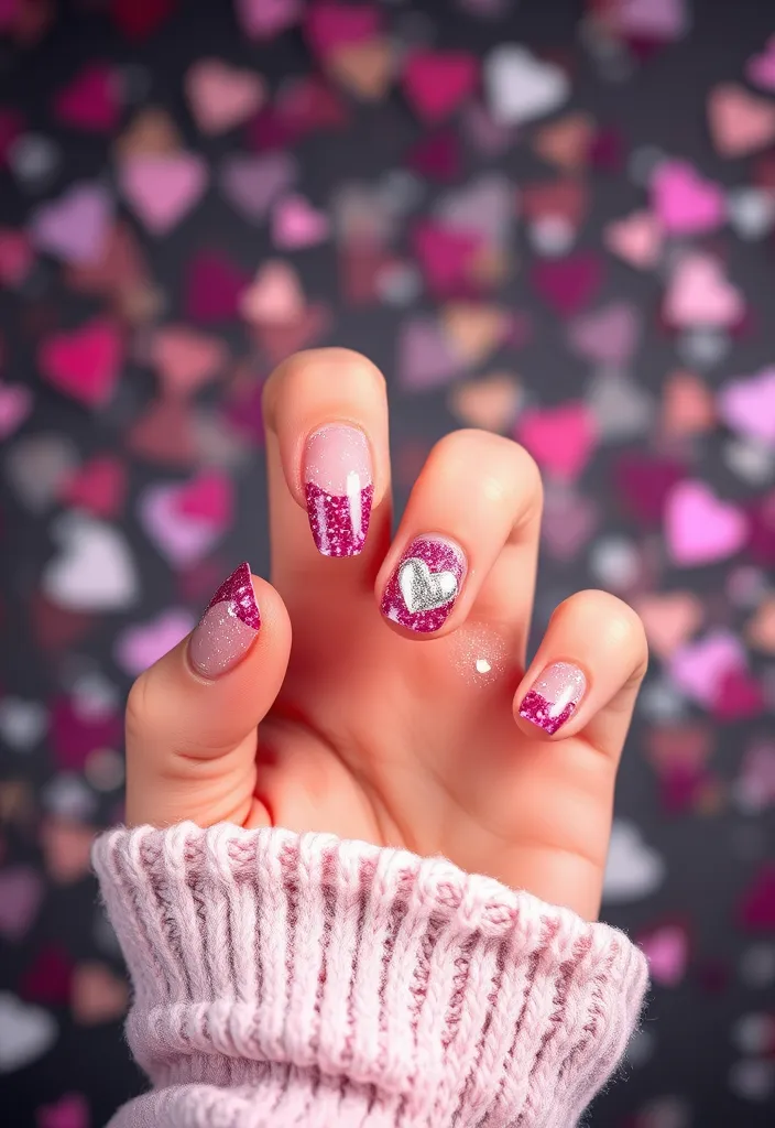 13 Fun Valentine's Nails for Kids That Will Make Their Day Extra Special! - 3. Sparkly Love Hearts