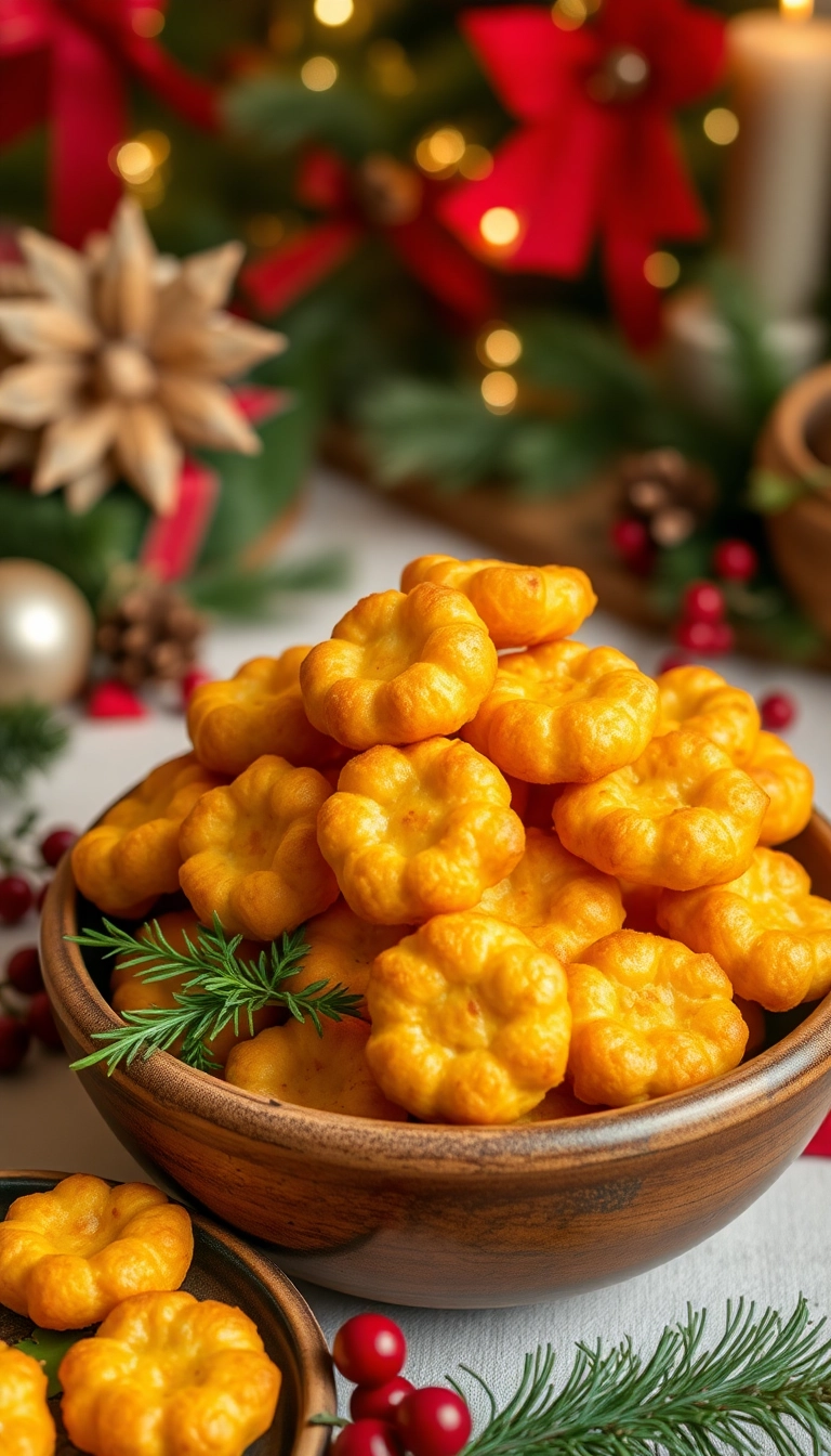 24 Christmas Snacks That Will Steal the Show at Your Holiday Party! - 11. Holiday Cheese Puffs