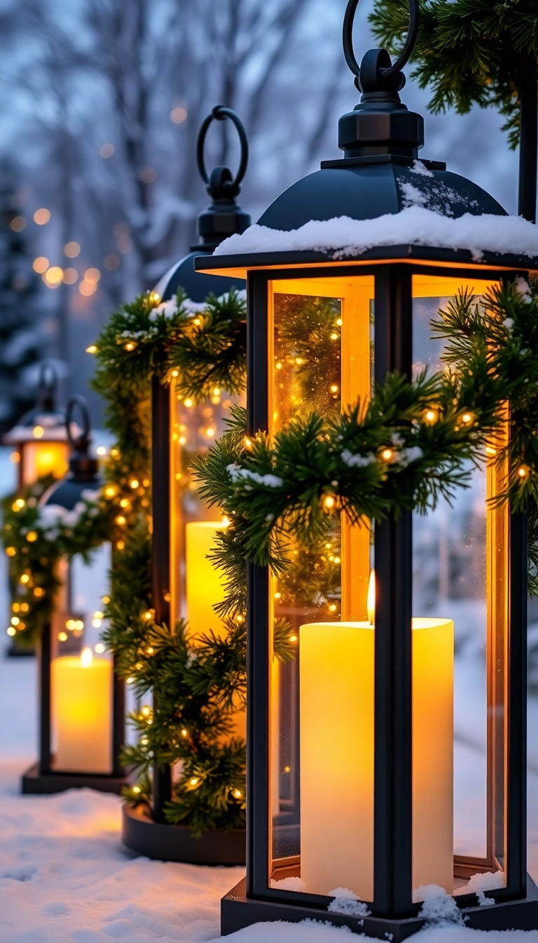 21 DIY Outdoor Christmas Decorations Ideas That Will Make Your Neighbors Jealous! - 2. Festive Lanterns with Greenery