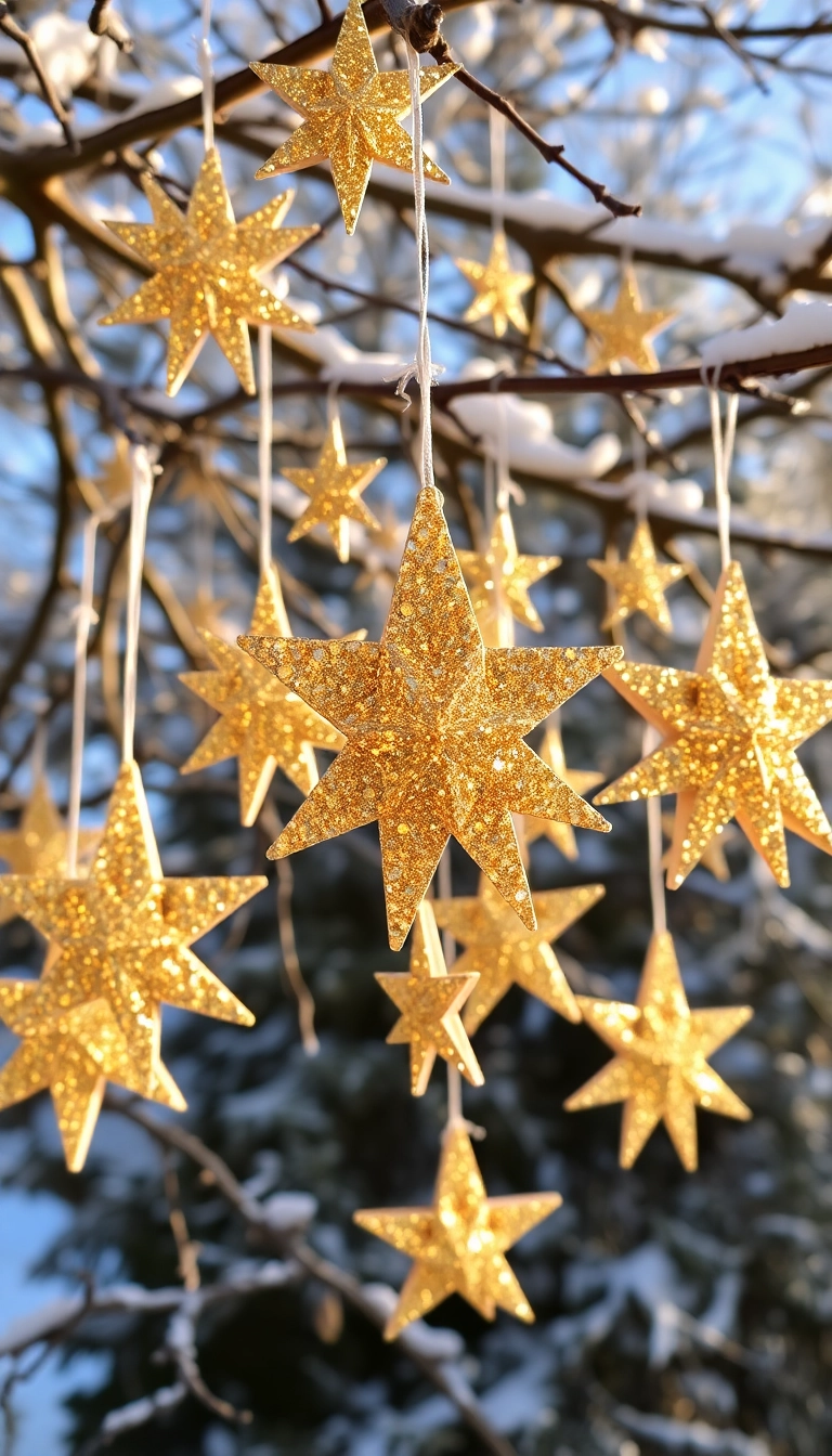 21 DIY Outdoor Christmas Decorations That'll Make Your Neighbors Jealous! - 13. Glittery Star Decorations