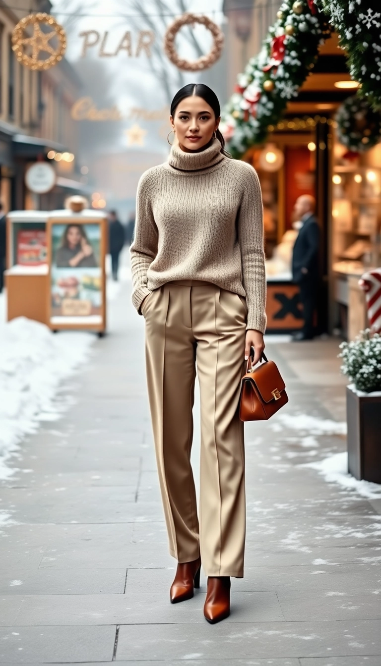 10 Cozy Winter Outfits for Cold Weather That Will Keep You Stylish! - 3. Turtleneck Sweater with Wide-Leg Trousers