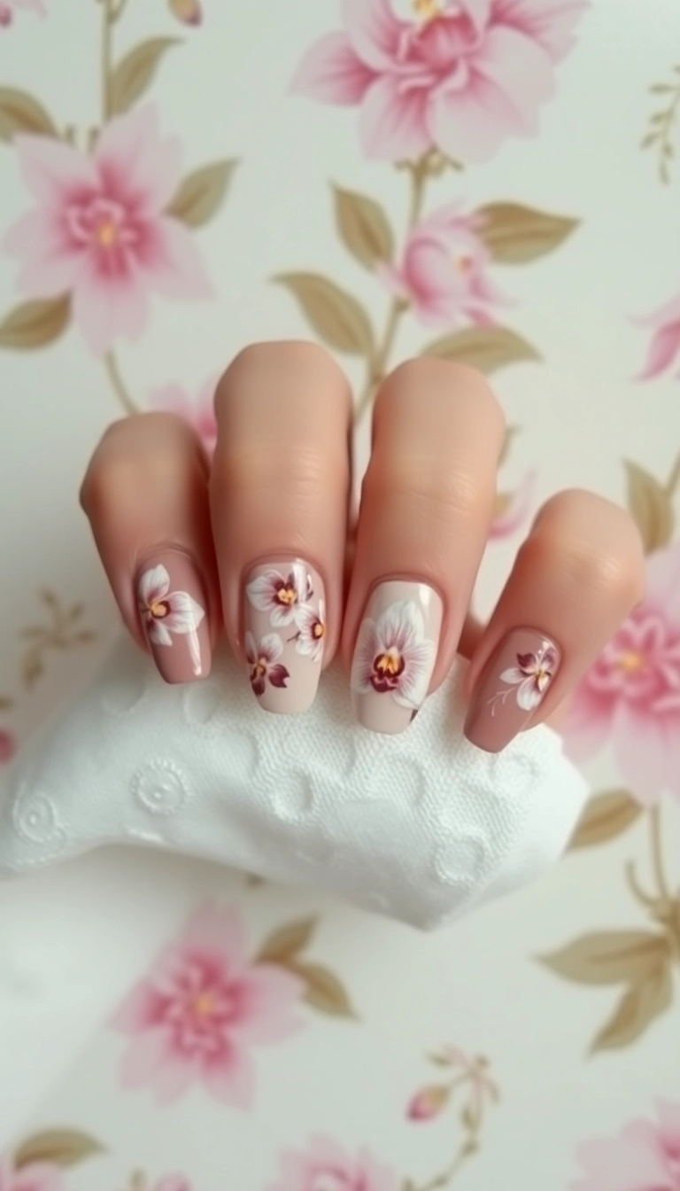 23 Stunning Orchid Nail Designs That Will Make Your Friends Jealous! - 9. Vintage Orchid Charm