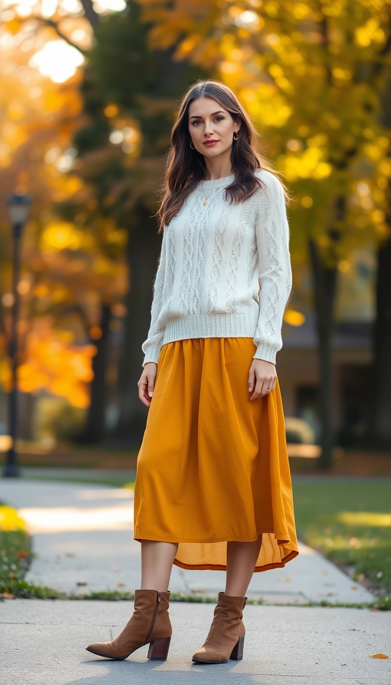 20 Trendy Thanksgiving Outfit Aesthetic Inspirations That Will Elevate Your Fall Wardrobe! - 1. Cozy Knit Sweater and Midi Skirt