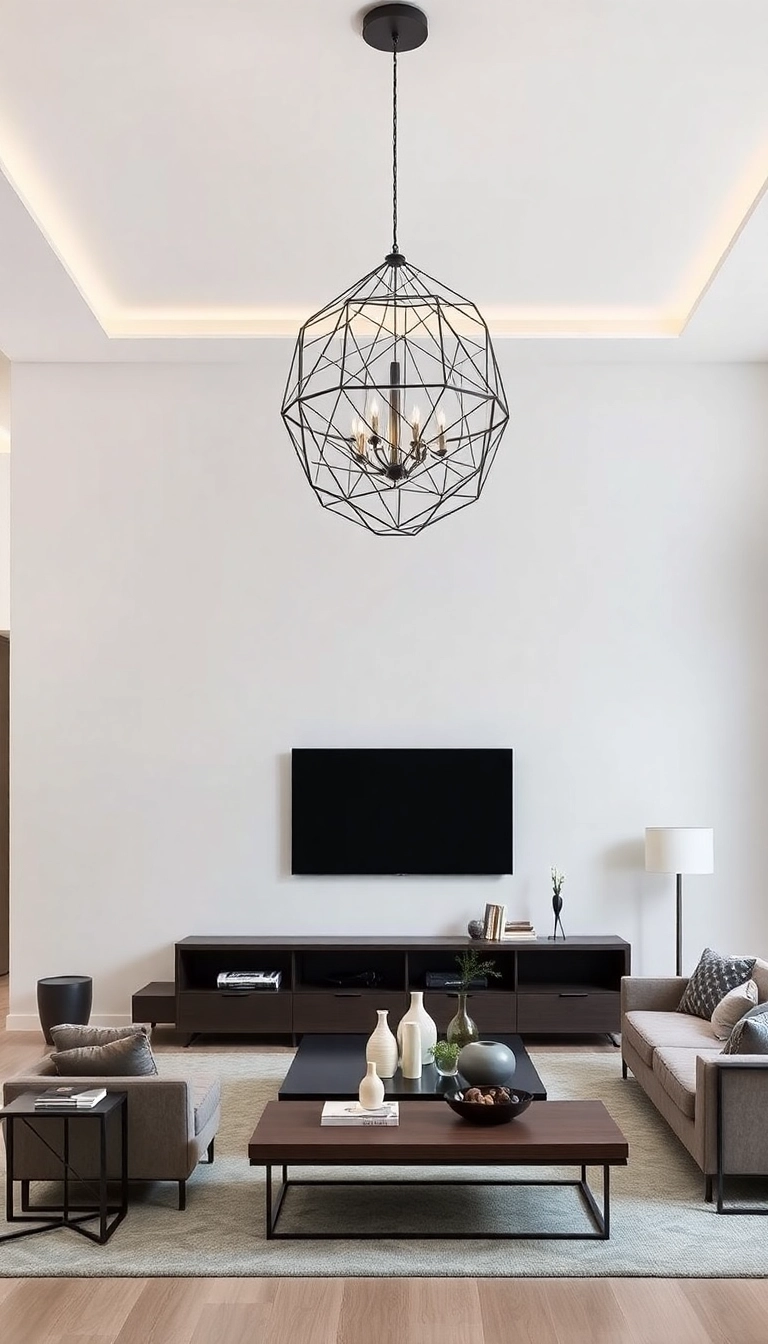 10 Large Blank Wall Living Room Ideas That Will Transform Your Space! - 8. Creative Lighting Fixtures