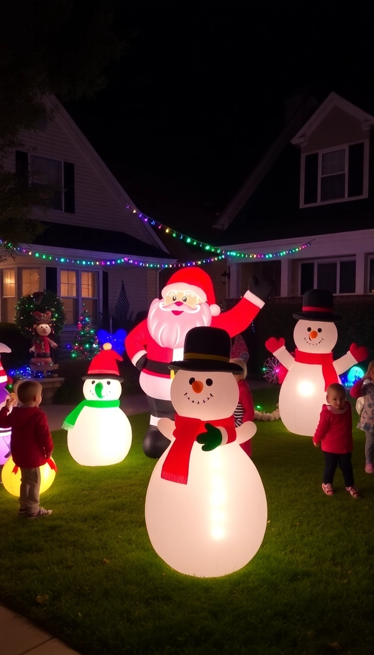 20 Jaw-Dropping Outdoor Christmas Decorations That'll Light Up Your Neighborhood! - 10. Holiday-themed Inflatable Characters