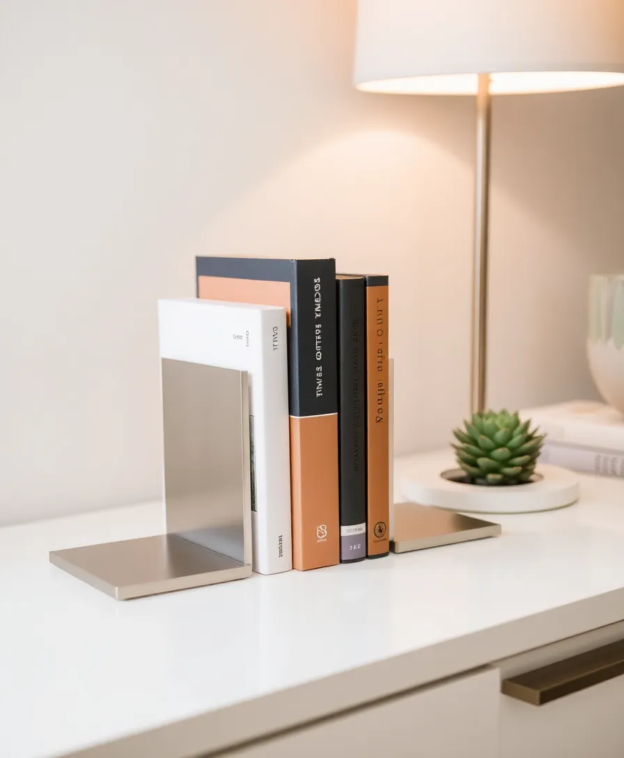 13 Book Storage Aesthetics That Make Minimalism Look Stunning (You’ll Love #5!) - 2. Minimalist Bookends: The Subtle Statement