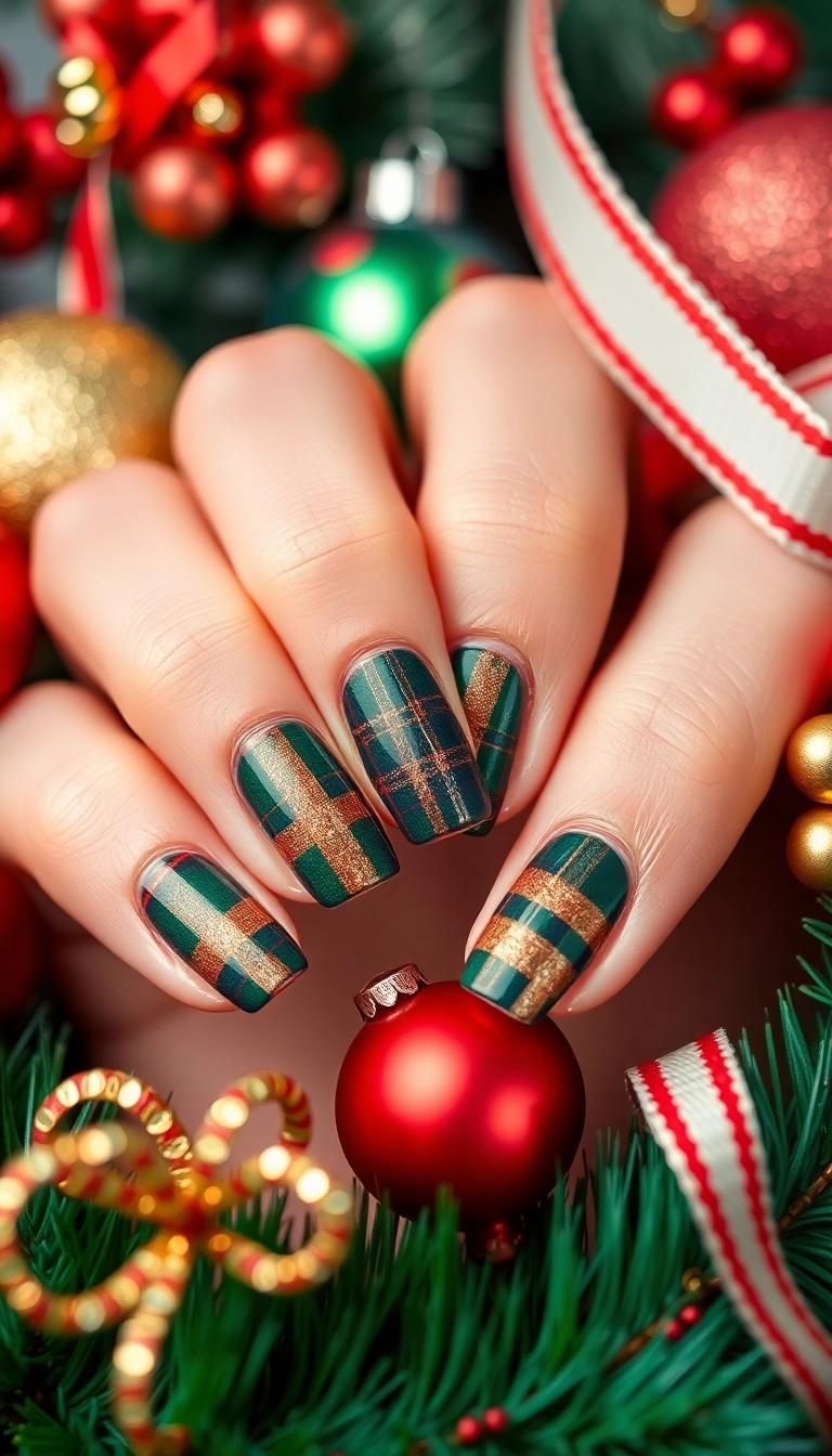 Top 10 Christmas Nail Designs to Sparkle This Holiday Season - 7. Festive Plaid Patterns