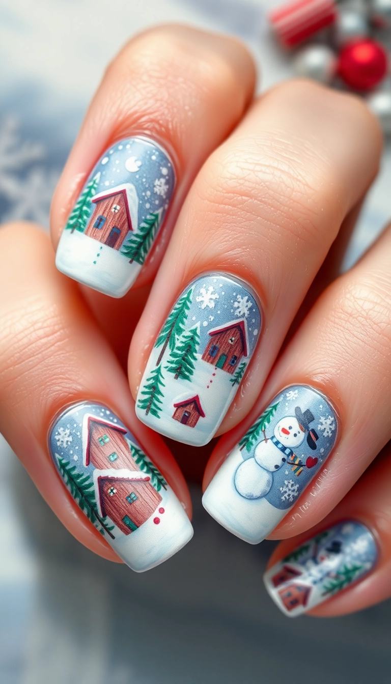 25 Stunning Acrylic Nails for Winter That Will Make You the Trendsetter! - 10. Whimsical Winter Scenes