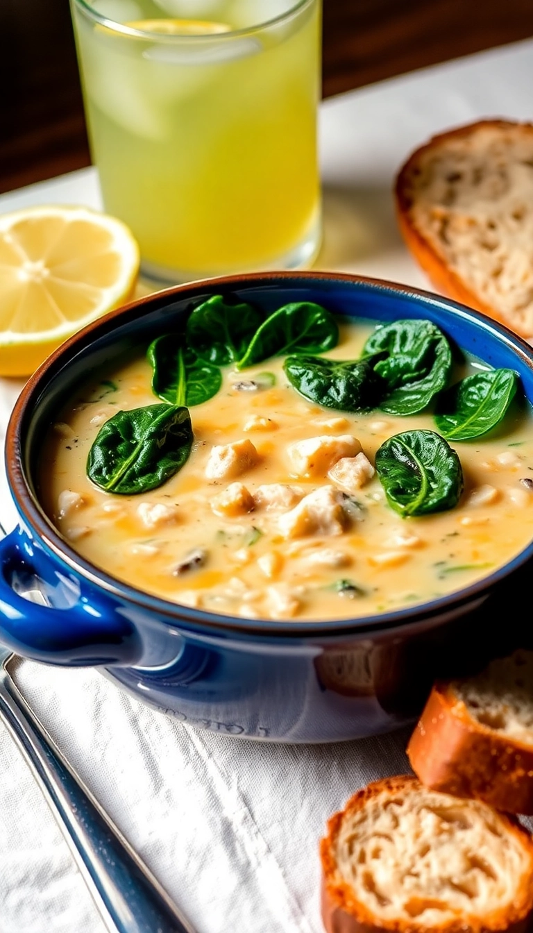 25 Chicken Wild Rice Soup Ideas That'll Warm Your Heart (You Won't Believe #10!) - 3. Creamy Chicken Wild Rice Soup with Spinach