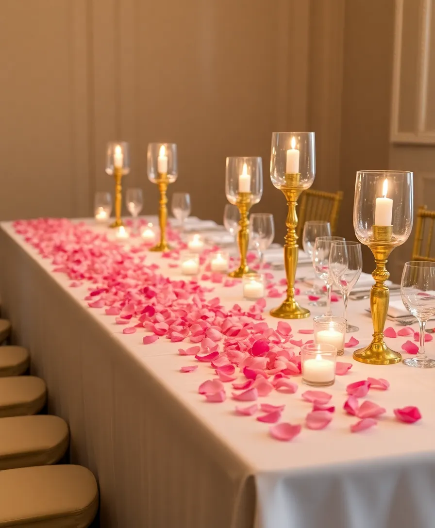 17 Unique Pink and Gold Tablescape Ideas That Will Leave Guests Speechless! - 1. Romantic Rose Petal Table Runner