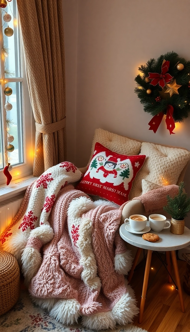 21 Stunning Small Apartment Christmas Decor Ideas That'll Make Your Space Merry and Bright! - 13. Cozy Blanket Corner