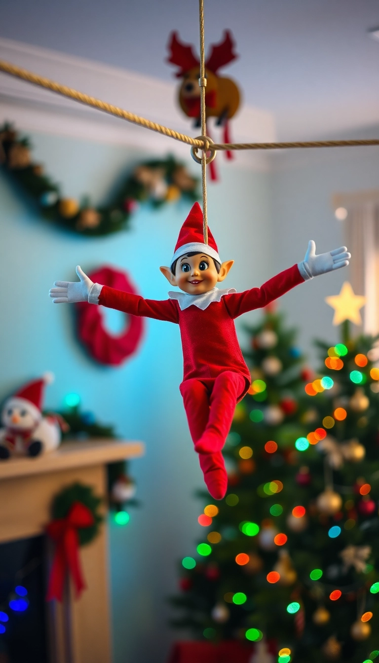 The Ultimate Guide to Funny Elf on the Shelf Fun: 10 Ideas You Can’t Miss! - 3. Elf’s Adventurous Zip Line