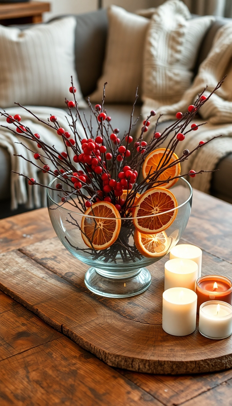 21 Christmas Coffee Table Decor Ideas That Will Have Your Guests Raving! - 10. Natural Elements Display